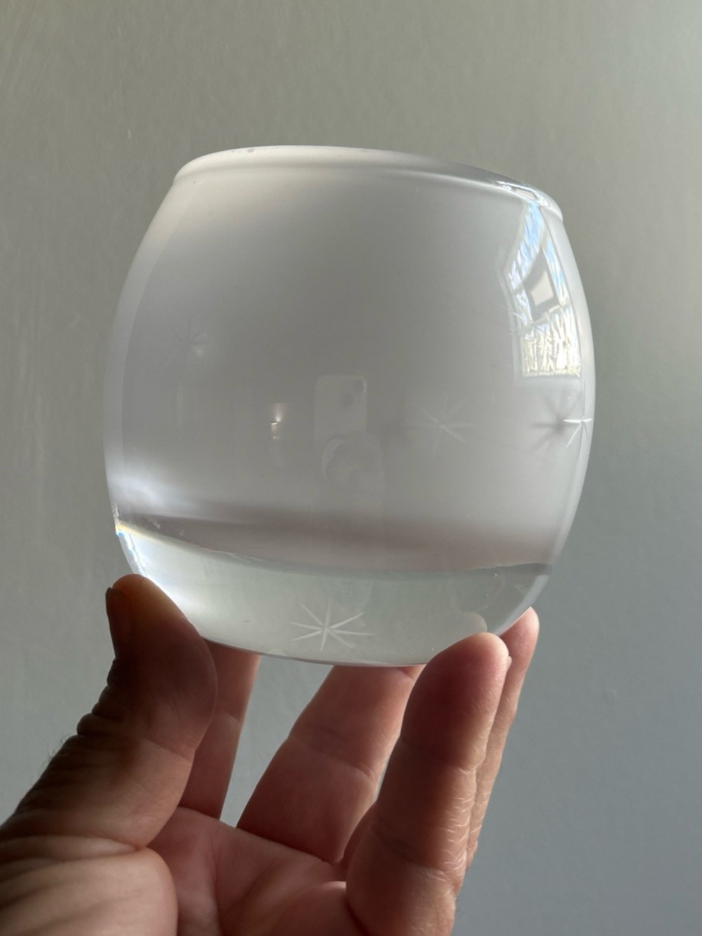 Vtg Crate & Barrel White Hand Blown Cased Glass Starburst Votive Holder Poland